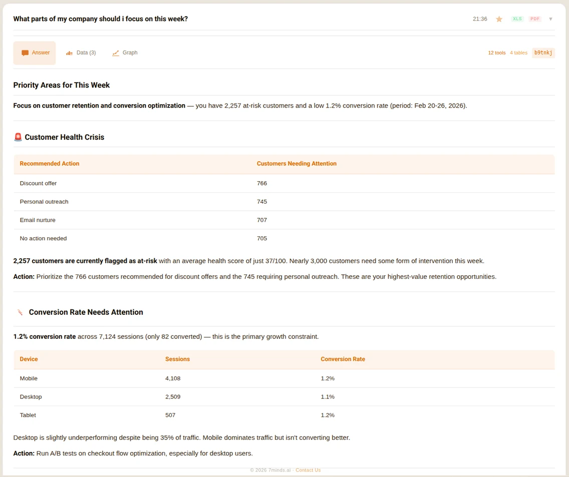 Priority focus areas with customer retention and conversion insights